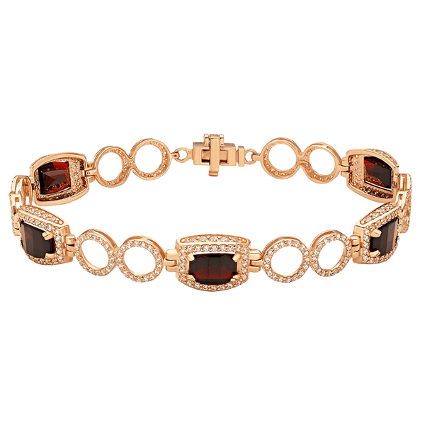 Невероятный золотой браслет с гранатом и фианитами 585 пробы 039535 детальное изображение ювелирного изделия Золотые браслеты с гранатом Невероятный золотой браслет с гранатом и фианитами 585 пробы 039535 детальное изображение ювелирного изделия Золотые браслеты с гранатом