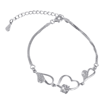 обзорное фото Серебряный браслет Сердца с фианитом 025479  Серебряные женские браслеты