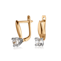 обзорное фото Золотые серьги с фианитом 025744  Серьги с камнями