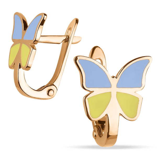 Золотые серьги с голубой и желтой эмалью Бабочка 038888  детальное изображение ювелирного изделия Золотые серьги с эмалью Золотые серьги с голубой и желтой эмалью Бабочка 038888  детальное изображение ювелирного изделия Золотые серьги с эмалью