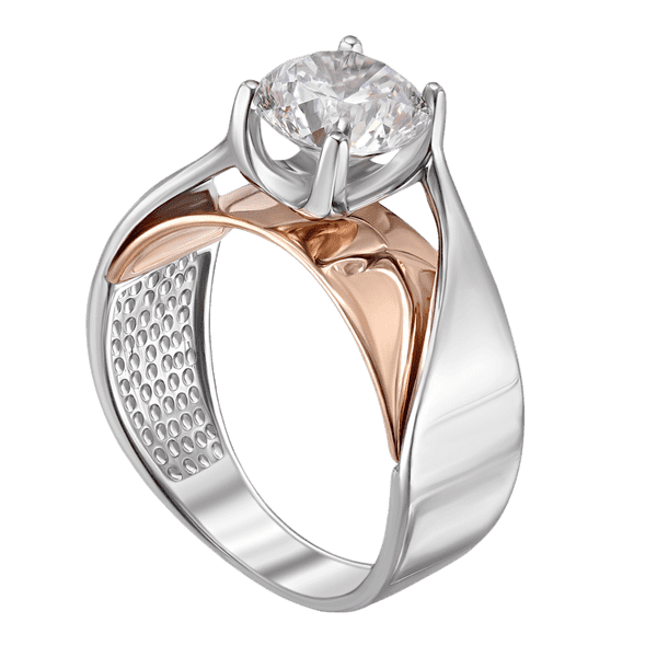 Комбінована каблучка з камінчиком фіаніт 040266 детальне зображення ювелірного виробу Комбінована каблучка з камінчиком фіаніт 040266 детальне зображення ювелірного виробу