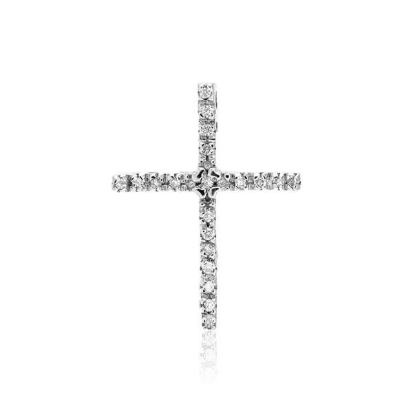 Хрестик з білого золота з діамантами жіночий 036685 детальне зображення ювелірного виробу