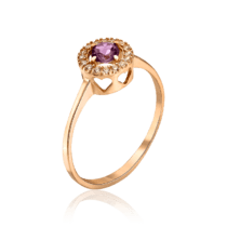 обзорное фото Золотое кольцо с аметистом и фианитами 035199  Золотые кольца