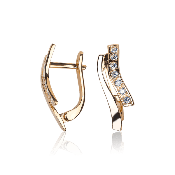 Классические золотые серьги с фианитами на английском замке 032176 детальное изображение ювелирного изделия Золотые серьги с фианитом