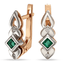 обзорное фото Серьги из комбинированного золота с бриллиантами и изумрудами 035138 Золотые серьги обзорное фото Серьги из комбинированного золота с бриллиантами и изумрудами 035138  Золотые серьги