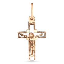 обзорное фото Золотой крестик прямой в комбинированном золоте Распятие 034636 Золотые крестики православные обзорное фото Золотой крестик прямой в комбинированном золоте Распятие 034636  Золотые крестики православные