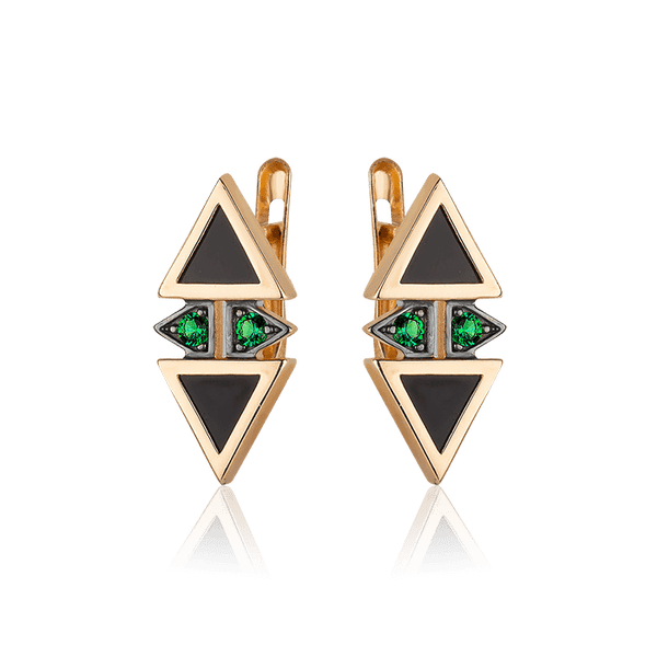 Золотые серьги с агатом и нанокристаллами 030008 Золотые серьги с агатом и нанокристаллами 030008