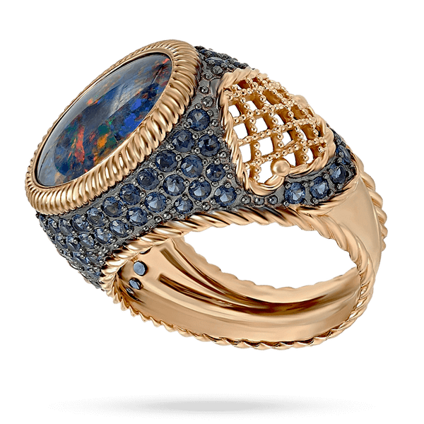 Перстень из красного золота 585 пробы с опалом и фианитами 034143 детальное изображение ювелирного изделия Золотые кольца