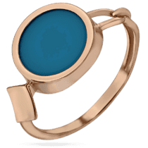 обзорное фото Золотое кольцо Круг с синей бирюзой 033399  Золотые кольца
