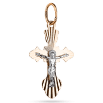 обзорное фото Крестик Спаси и Сохрани в комбинированном золоте с алмазной гравировкой 039494 Золотые крестики православные обзорное фото Крестик Спаси и Сохрани в комбинированном золоте с алмазной гравировкой 039494  Золотые крестики православные