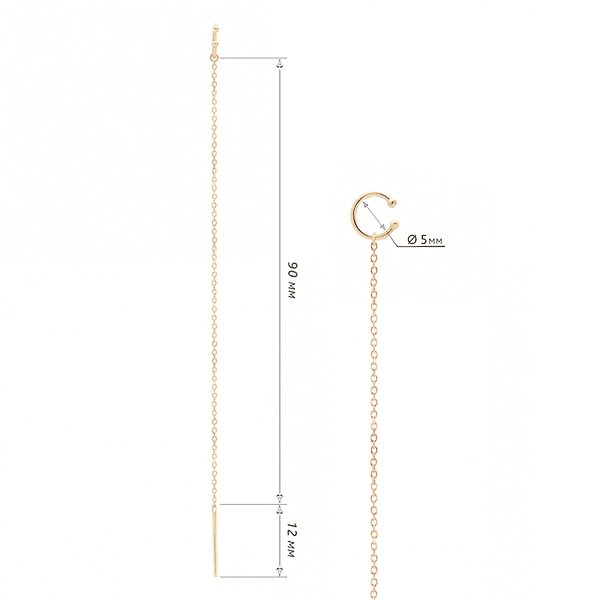 Золотая серьга-протяжка с каффойна хеликс и палочкой