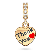 обзорное фото Золотая подвеска Сердце Thank You с эмалью в форме красного сердца и фианитами на ушке 040626  Золотые кулоны с эмалью