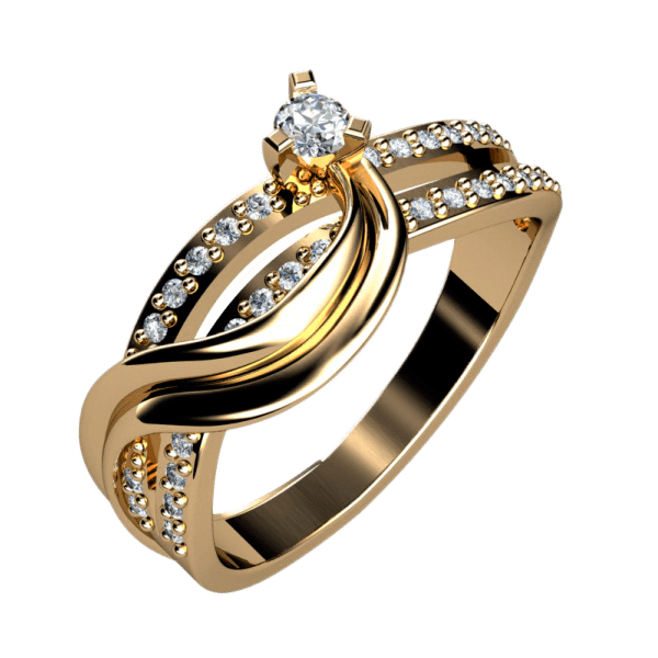 Золотое кольцо с бриллиантом и фианитами 380116 детальное изображение ювелирного изделия Золотые кольца с бриллиантами Золотое кольцо с бриллиантом и фианитами 380116 детальное изображение ювелирного изделия Золотые кольца с бриллиантами