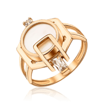 обзорное фото Золотое кольцо Неординарность с перламутром и фианитами 035116  Золотые кольца