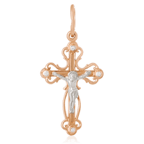 обзорное фото Золотой крестик с цирконием 023700 Золотые крестики обзорное фото Золотой крестик с цирконием 023700  Золотые крестики