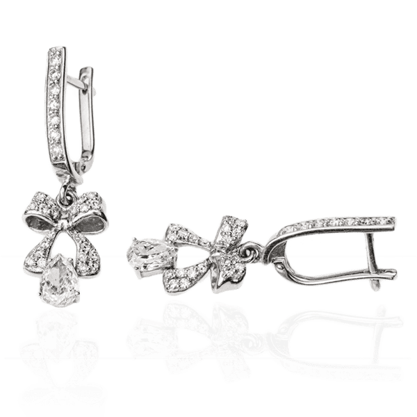 Серьги из белого золота с бриллиантами бантики Е0470П детальное изображение ювелирного изделия Золотые серьги с бриллиантами Серьги из белого золота с бриллиантами бантики Е0470П детальное изображение ювелирного изделия Золотые серьги с бриллиантами