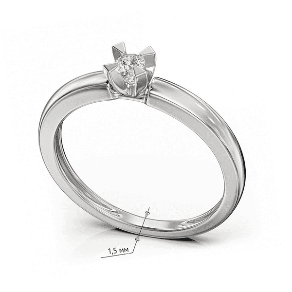 Кольцо в белом золоте 585 пробы с бриллиантом в массивных крапанах купить