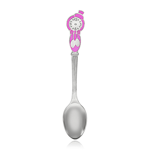 Серебряная ложечка для девочки с розовой эмалью Часики 036089 детальное изображение ювелирного изделия Серебряные детские ложечки Серебряная ложечка для девочки с розовой эмалью Часики 036089 детальное изображение ювелирного изделия Серебряные детские ложечки