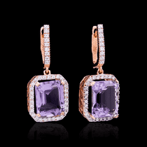обзорное фото Золотые серьги подвески с квадратным аметистом и фианитами 034596 Золотые серьги обзорное фото Золотые серьги подвески с квадратным аметистом и фианитами 034596  Золотые серьги