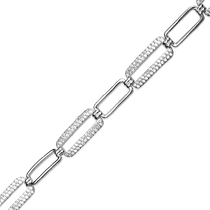 обзорное фото Серебряный браслет со звеньями украшенными фианитами через один 040128  Серебряные женские браслеты