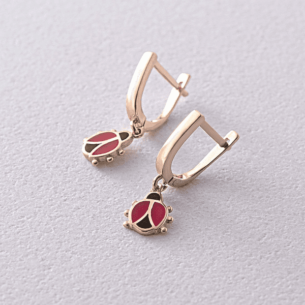 Серьги в лимонном золоте с подвесным элементом Божья коровка красная эмаль 041425 детальное изображение ювелирного изделия Серьги без камней Серьги в лимонном золоте с подвесным элементом Божья коровка красная эмаль 041425 детальное изображение ювелирного изделия Серьги без камней