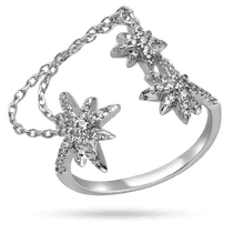 обзорное фото Серебряное кольцо с звездами и россыпью камней фианит и цепочекой 040185  Серебряные кольца с фианитом