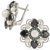 обзорное фото Женские серебряные серьги с черными и белыми фианитами на английской застежке 038958 Серебряные серьги с камнями обзорное фото Женские серебряные серьги с черными и белыми фианитами на английской застежке 038958  Серебряные серьги с камнями