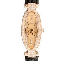 обзорное фото Женские золотые часы с цирконием, кожаный ремешок 036201  Женские золотые часы