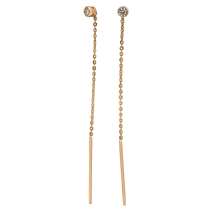 обзорное фото Золотые серьги протяжки длинные с завальцованым фианитом 032030  Золотые серьги с фианитом