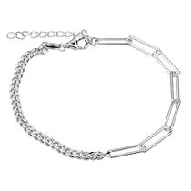 обзорное фото Стильный браслет совмещенный из двух цепочек 925 пробы и дополнительной цепочки 039682 Серебряные женские браслеты обзорное фото Стильный браслет совмещенный из двух цепочек 925 пробы и дополнительной цепочки 039682  Серебряные женские браслеты