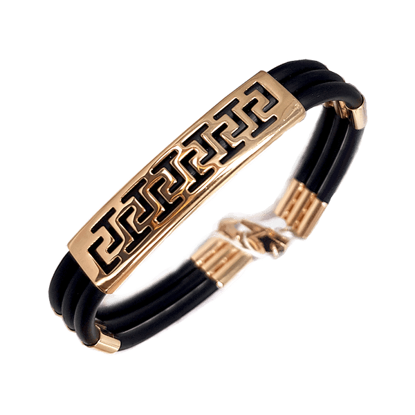 Каучуковый браслет для мужчин с золотыми вставками 032372 детальное изображение ювелирного изделия Золотые браслеты с каучуком