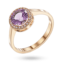 обзорное фото Золотое кольцо с аметистом круглой огранки и россыпью фианитов 040857  Золотые кольца с аметистом