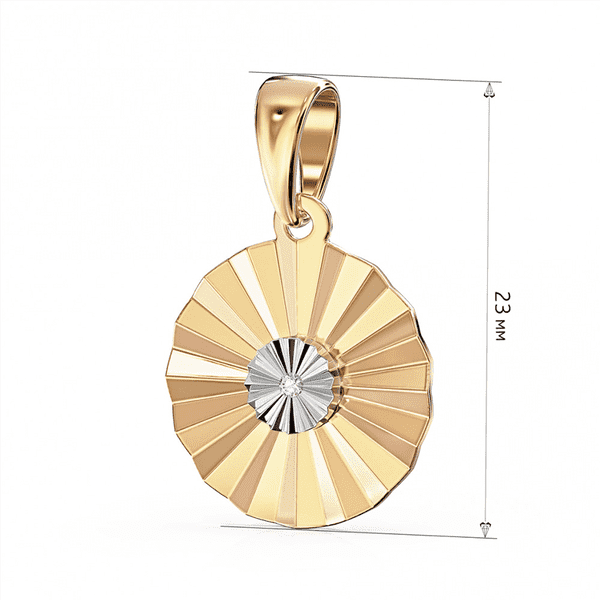 Подвеска Солнце с рефлеными огранками красного и белого золота и бриллиантом внутри Подвеска Солнце с рефлеными огранками красного и белого золота и бриллиантом внутри