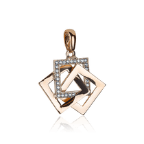 обзорное фото Оригинальный золотой кулон Квадраты с камнями 032190 Золотые кулоны с фианитом обзорное фото Оригинальный золотой кулон Квадраты с камнями 032190  Золотые кулоны с фианитом