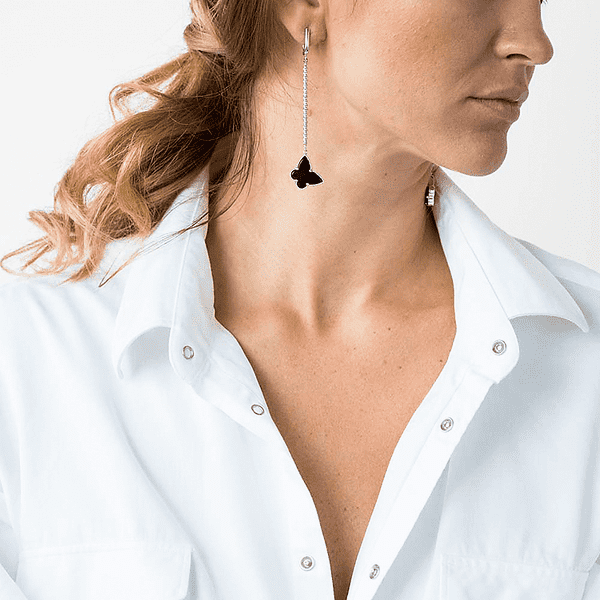 длинные серьги бабочки с ониксом длинные серьги бабочки с ониксом