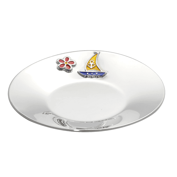 Серебряное блюдце для детей Кораблик с эмалью 031862 детальное изображение ювелирного изделия Детские тарелки, блюдца из серебра Серебряное блюдце для детей Кораблик с эмалью 031862 детальное изображение ювелирного изделия Детские тарелки, блюдца из серебра