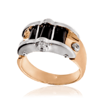 обзорное фото Оригинальное кольцо из золота 585 с черным агатом 032257  Золотые кольца с агатом