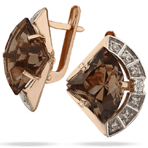 обзорное фото Золотые серьги с раухтопазом и фианитами 034907  Золотые серьги