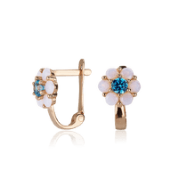 обзорное фото Золотые серьги Цветочки с фианитом 029951  Серьги с камнями