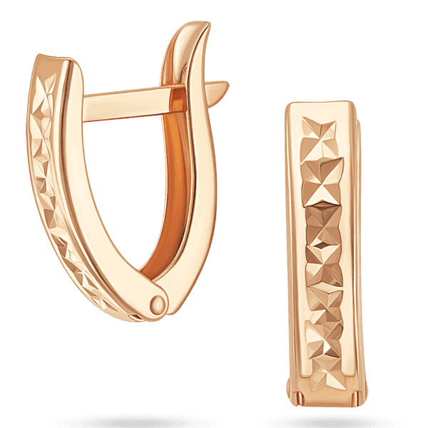 Женские серьги на английской застежке с алмазной гравировкой в красном золоте 039902 детальное изображение ювелирного изделия Золотые серьги без вставок Женские серьги на английской застежке с алмазной гравировкой в красном золоте 039902 детальное изображение ювелирного изделия Золотые серьги без вставок