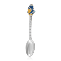 обзорное фото Серебряная ложечка Птичка с ювелирной эмалью 035715 Серебряные детские ложечки обзорное фото Серебряная ложечка Птичка с ювелирной эмалью 035715  Серебряные детские ложечки