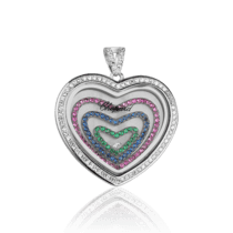 обзорное фото Серебряный кулон Сердце с цветными фианитами в стиле Chopard 027679  Серебряные подвески со вставками