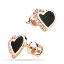 обзорное фото Золотые серьги-пуссеты Сердце с эмалью и дорожкой фианитов 040449 Золотые серьги с эмалью обзорное фото Золотые серьги-пуссеты Сердце с эмалью и дорожкой фианитов 040449  Золотые серьги с эмалью