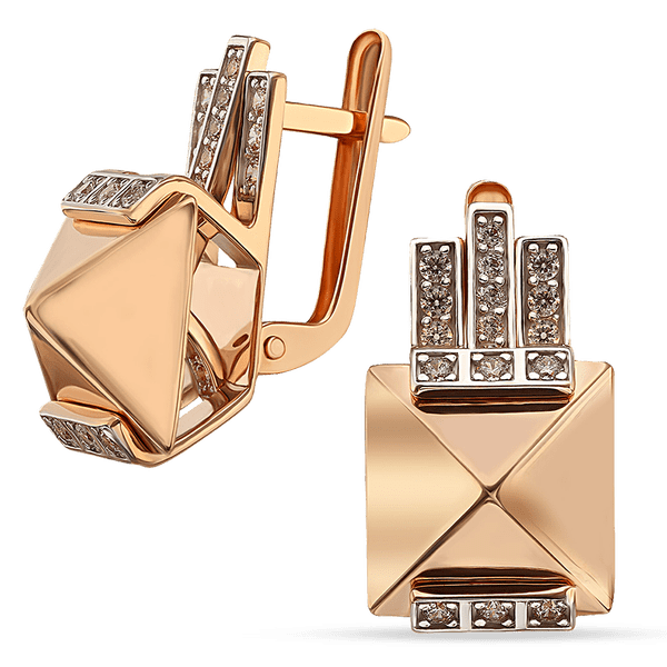 Сережки золотые с фианитами Пирамидка 036395 детальное изображение ювелирного изделия Золотые серьги Сережки золотые с фианитами Пирамидка 036395 детальное изображение ювелирного изделия Золотые серьги