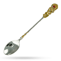 обзорное фото Серебряная ложка с позолотой и кабошоном 036359 Серебряные ложки обзорное фото Серебряная ложка с позолотой и кабошоном 036359  Серебряные ложки