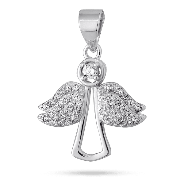 Серебряная подвеска"Ангел" с большим камнем и двойными крыльями инкрустированными фианитами 040091 детальное изображение ювелирного изделия Серебряные подвески со вставками