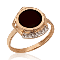 обзорное фото Кольцо золотое с черным агатом и фианитами Джулия 033837 Золотые кольца обзорное фото Кольцо золотое с черным агатом и фианитами Джулия 033837  Золотые кольца