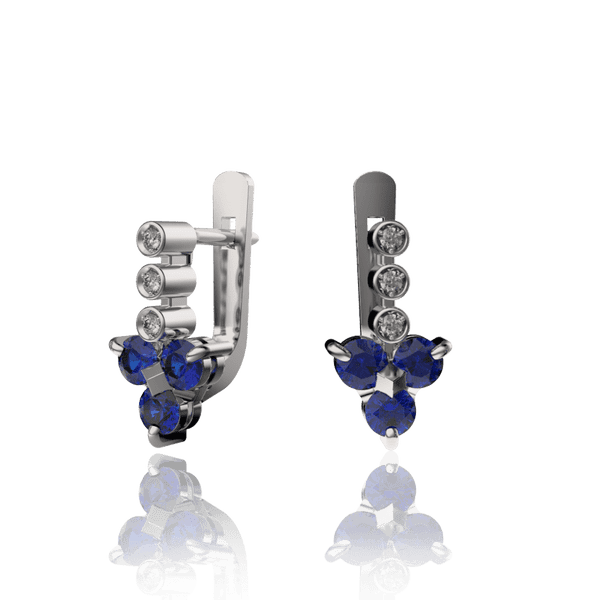 Золоті сережки з діамантами і сапфірами 030340 детальне зображення ювелірного виробу Золоті сережки з діамантами і сапфірами 030340 детальне зображення ювелірного виробу