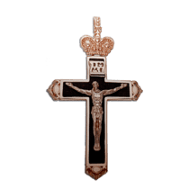 обзорное фото Золотой крестик с черной эмалью с Распятием 028805  Крестики мужские