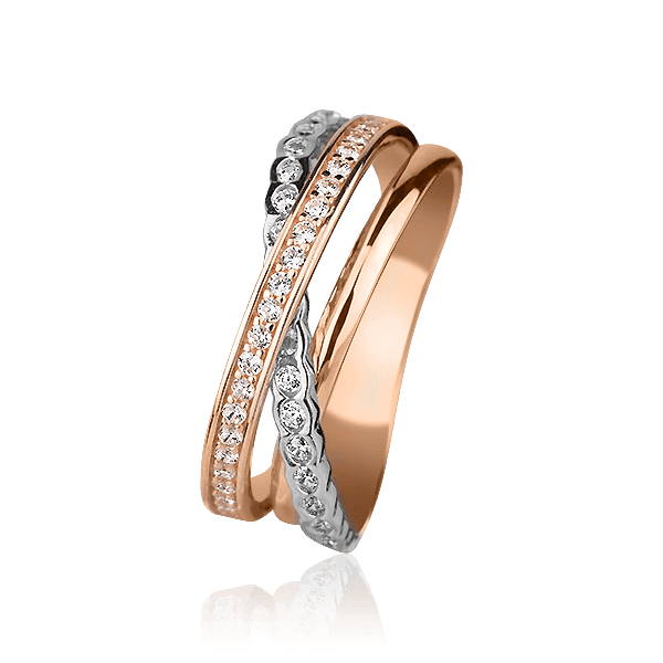 Кольцо в красно-белом золоте с фианитами 027516 детальное изображение ювелирного изделия Золотые кольца с фианитом Кольцо в красно-белом золоте с фианитами 027516 детальное изображение ювелирного изделия Золотые кольца с фианитом